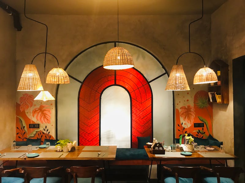 Private dining booth interior at Round table pizza